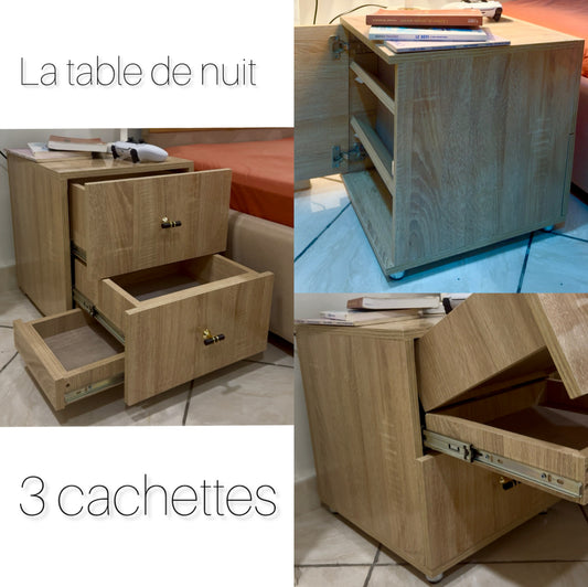 Table de nuit 3 cachettes